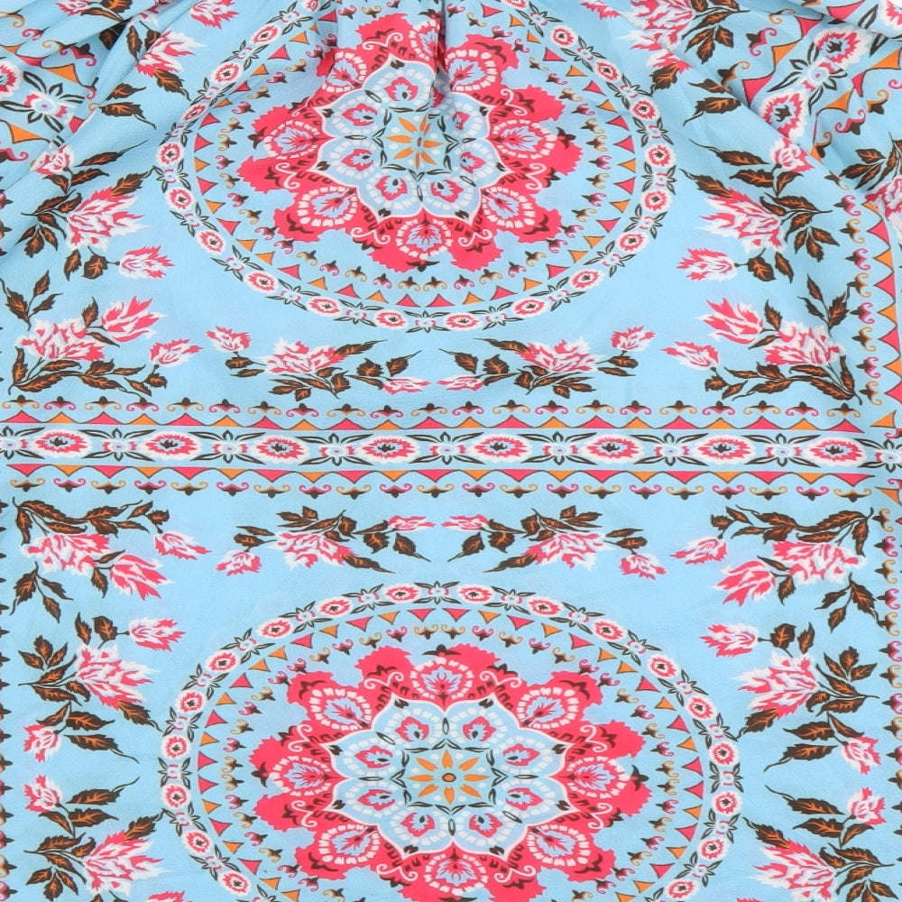 SheIn Womens Blue Floral Polyester Basic Blouse Size M V-Neck