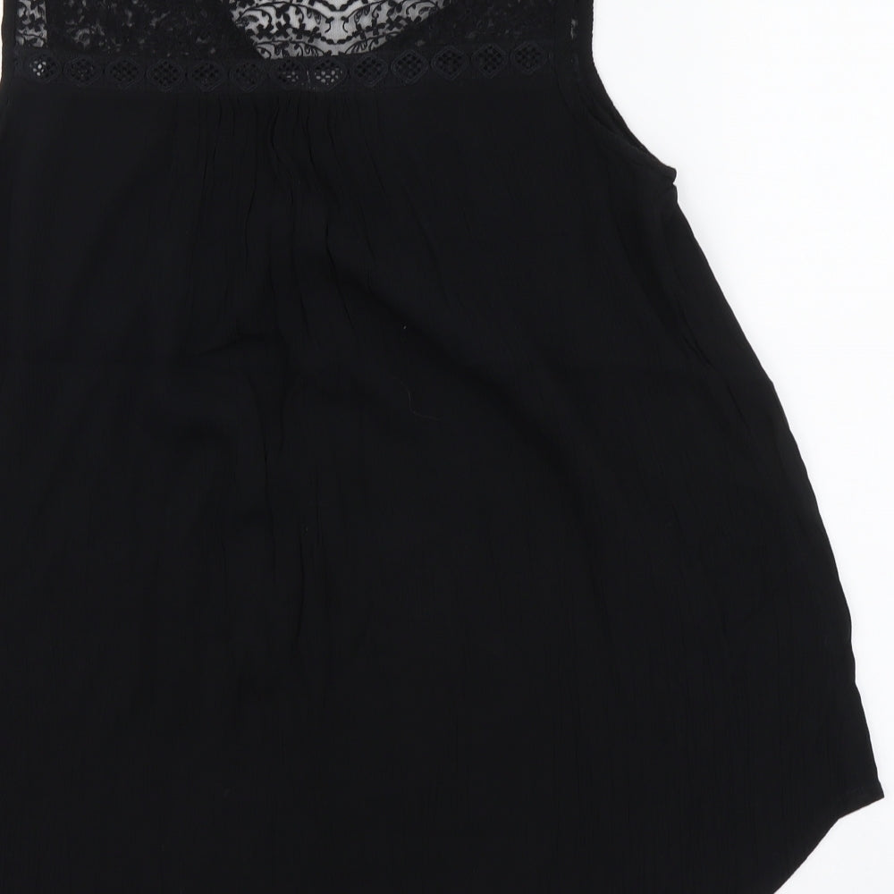 M&Co Womens Black Cotton Basic Tank Size 8 Scoop Neck - Lace Detail