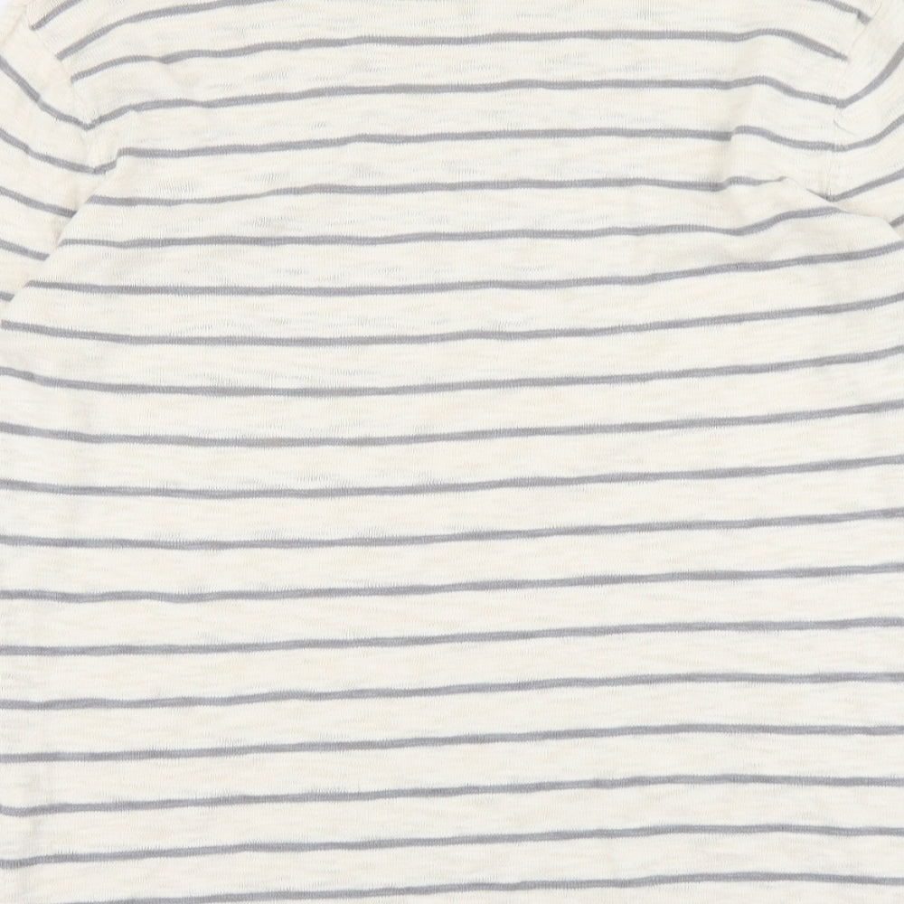 River Island Mens Beige Round Neck Striped Cotton Pullover Jumper Size M Long Sleeve