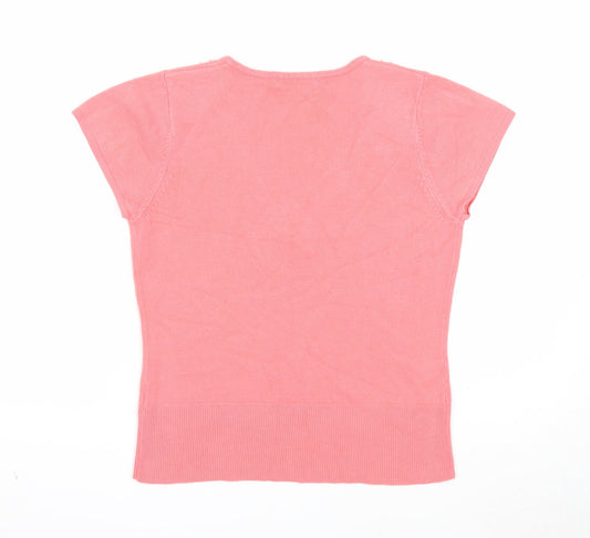 George Womens Pink V-Neck Acrylic Pullover Jumper Size 10