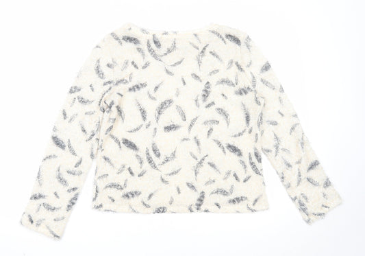 George Womens Beige Round Neck Geometric Polyester Pullover Jumper Size 12 - Feather Print