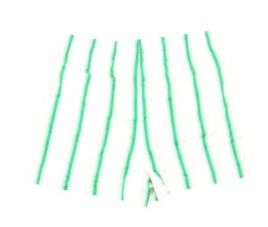 Marks and Spencer Womens White Striped Viscose Bermuda Shorts Size 22 Regular Drawstring