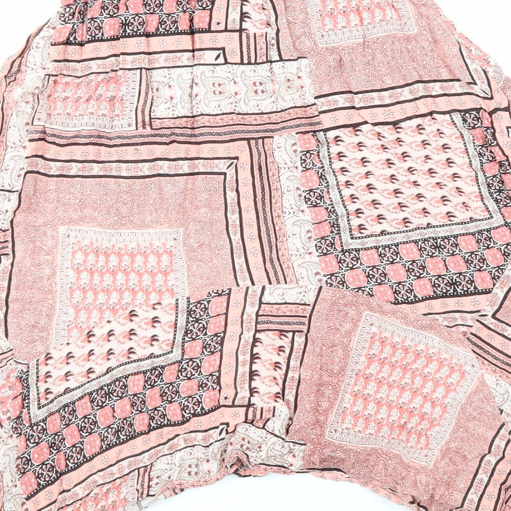 Atmosphere Womens Pink Geometric Viscose A-Line Skirt Size 8 Hook & Loop