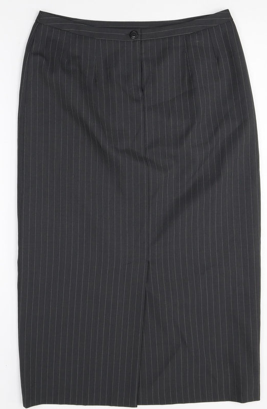 George Womens Black Striped Polyester Straight & Pencil Skirt Size 14 Zip