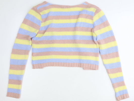Boohoo Womens Multicoloured V-Neck Striped Acrylic Cardigan Jumper Size M