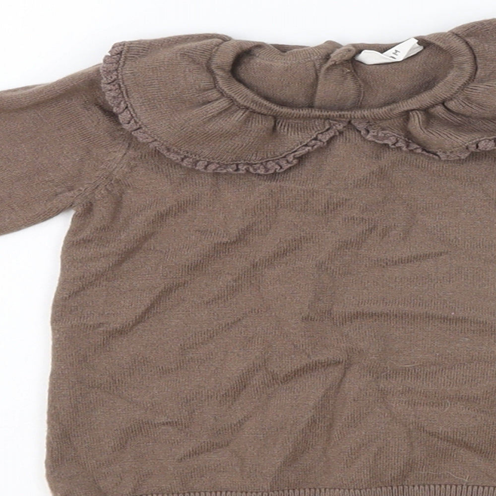 F&F Girls Brown Viscose Pullover Jumper Size 6-9 Months Button