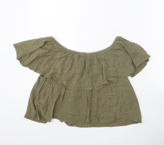 FOREVER 21 Womens Green Cotton Cropped Blouse Size S Off the Shoulder - Bardot