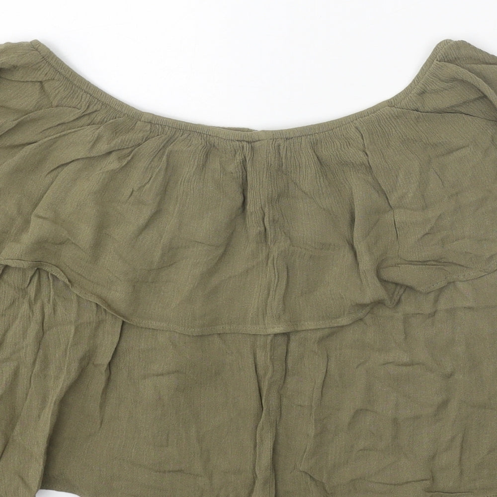 Womens UK Size S FOREVER 21 Green Cropped Blouse