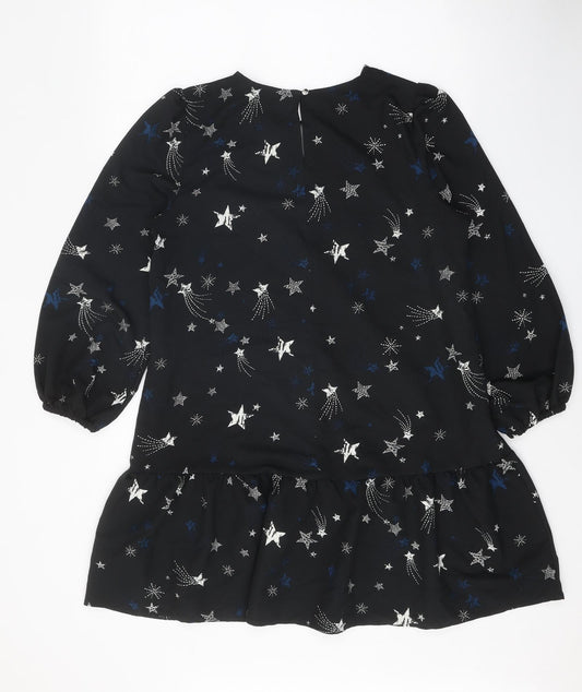 TU Womens Black Geometric Polyester Trapeze & Swing Size 10 Round Neck Button - Star Pattern