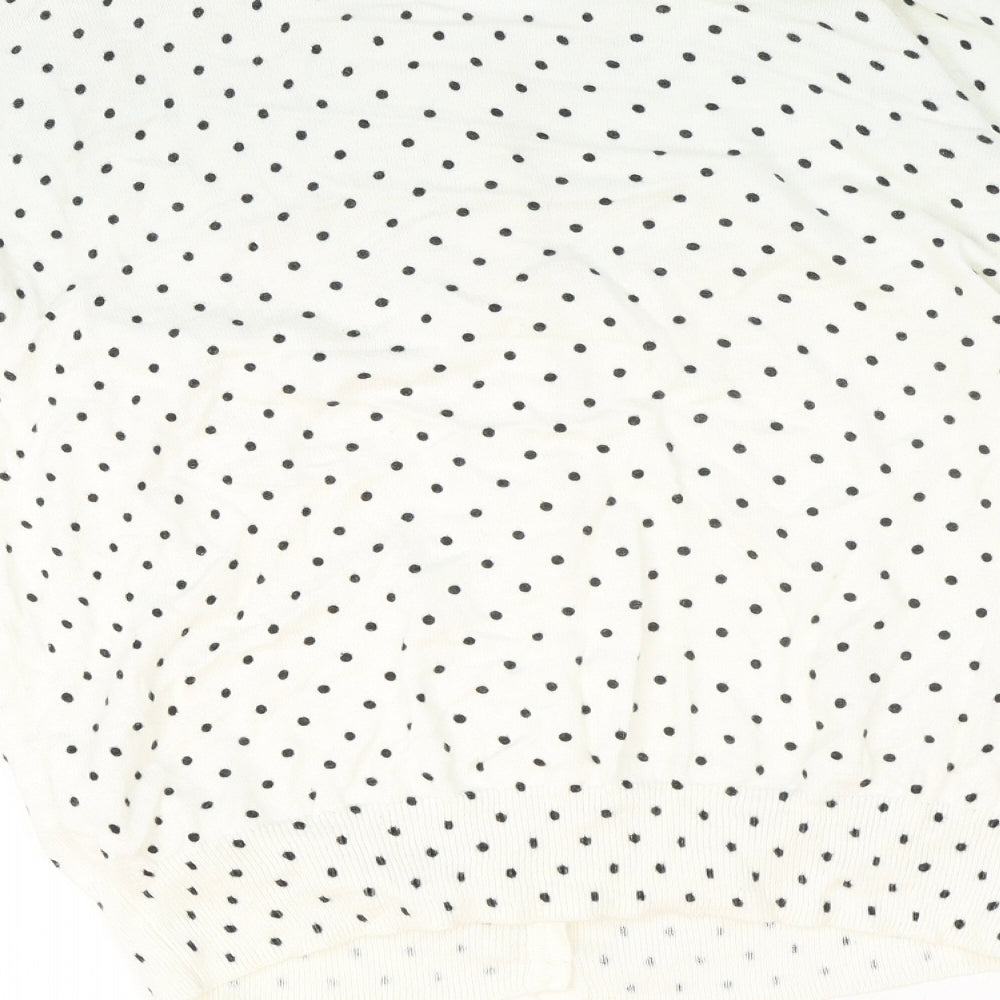 Primark Womens Ivory Scoop Neck Polka Dot 100% Cotton Cardigan Jumper Size 10