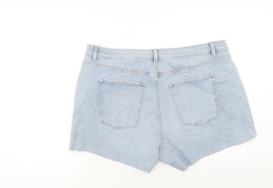 Marks and Spencer Womens Blue Herringbone Cotton Cut-Off Shorts Size 22 Regular Zip