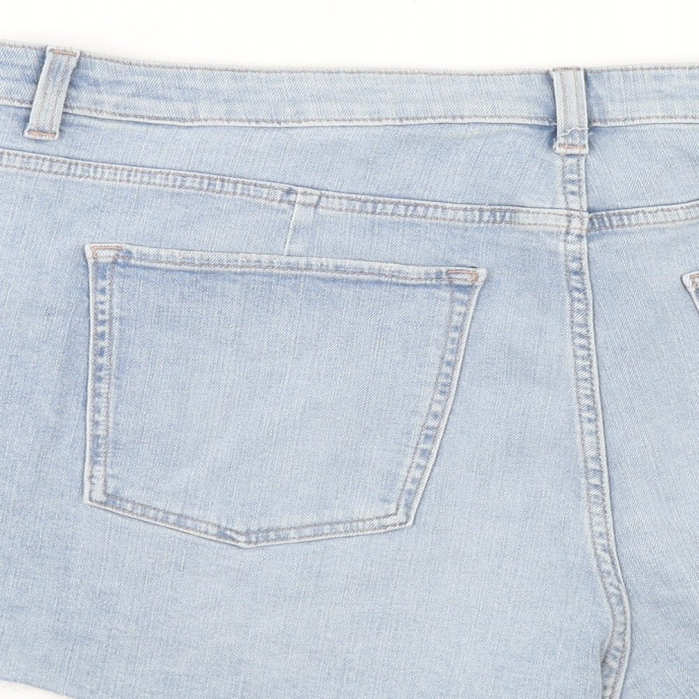 Marks and Spencer Womens Blue Herringbone Cotton Cut-Off Shorts Size 22 Regular Zip