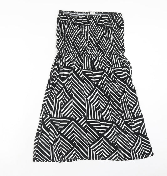 John Lewis Womens Black Geometric Viscose Mini Size L Off the Shoulder Pullover