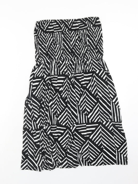 John Lewis Womens Black Geometric Viscose Mini Size L Off the Shoulder Pullover