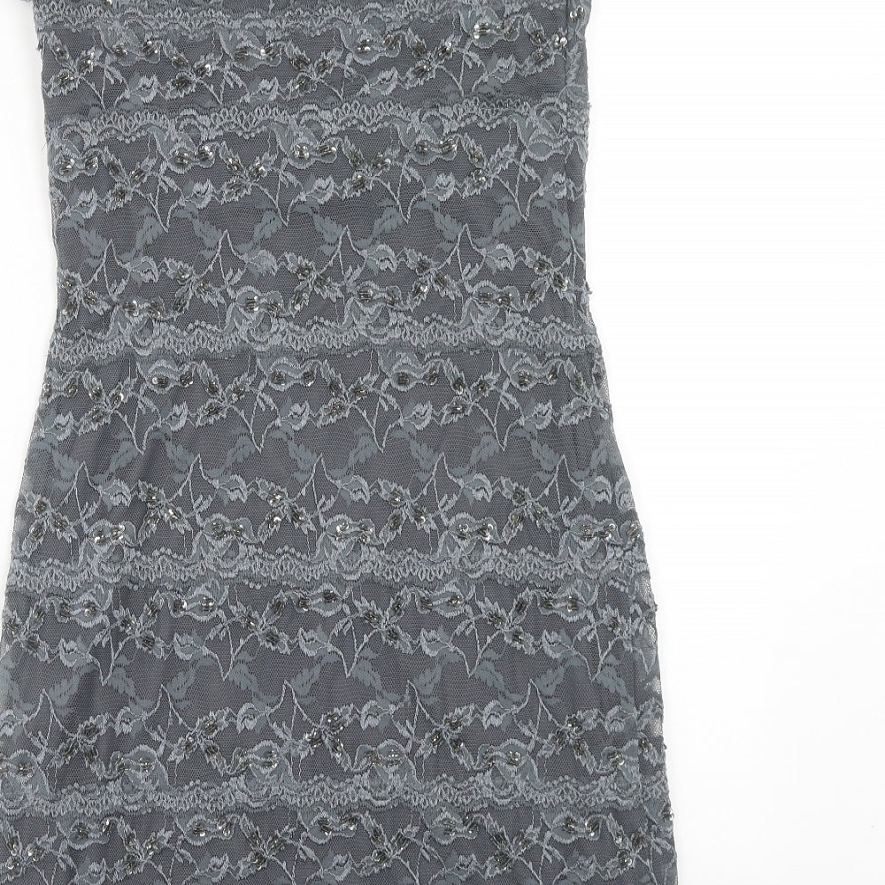 Onyx Nite Womens Grey Herringbone Polyester Pencil Dress Size 12 V-Neck Pullover