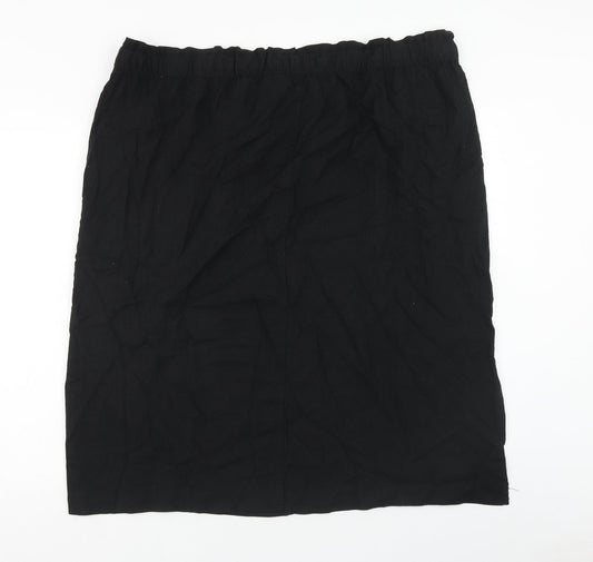 Marks and Spencer Womens Black Linen Straight & Pencil Skirt Size 24 Drawstring