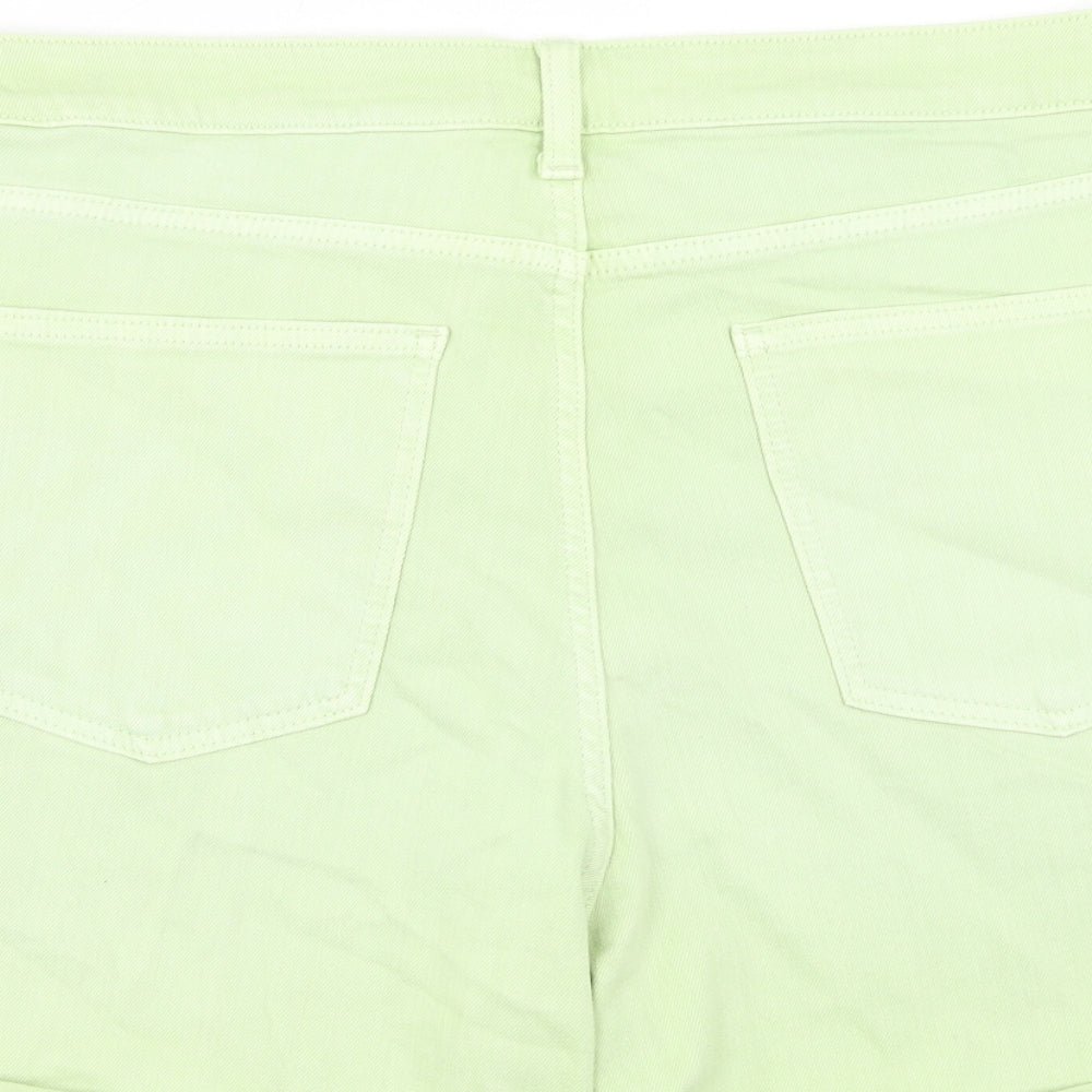 Marks and Spencer Womens Green Cotton Boyfriend Shorts Size 22 Regular Zip