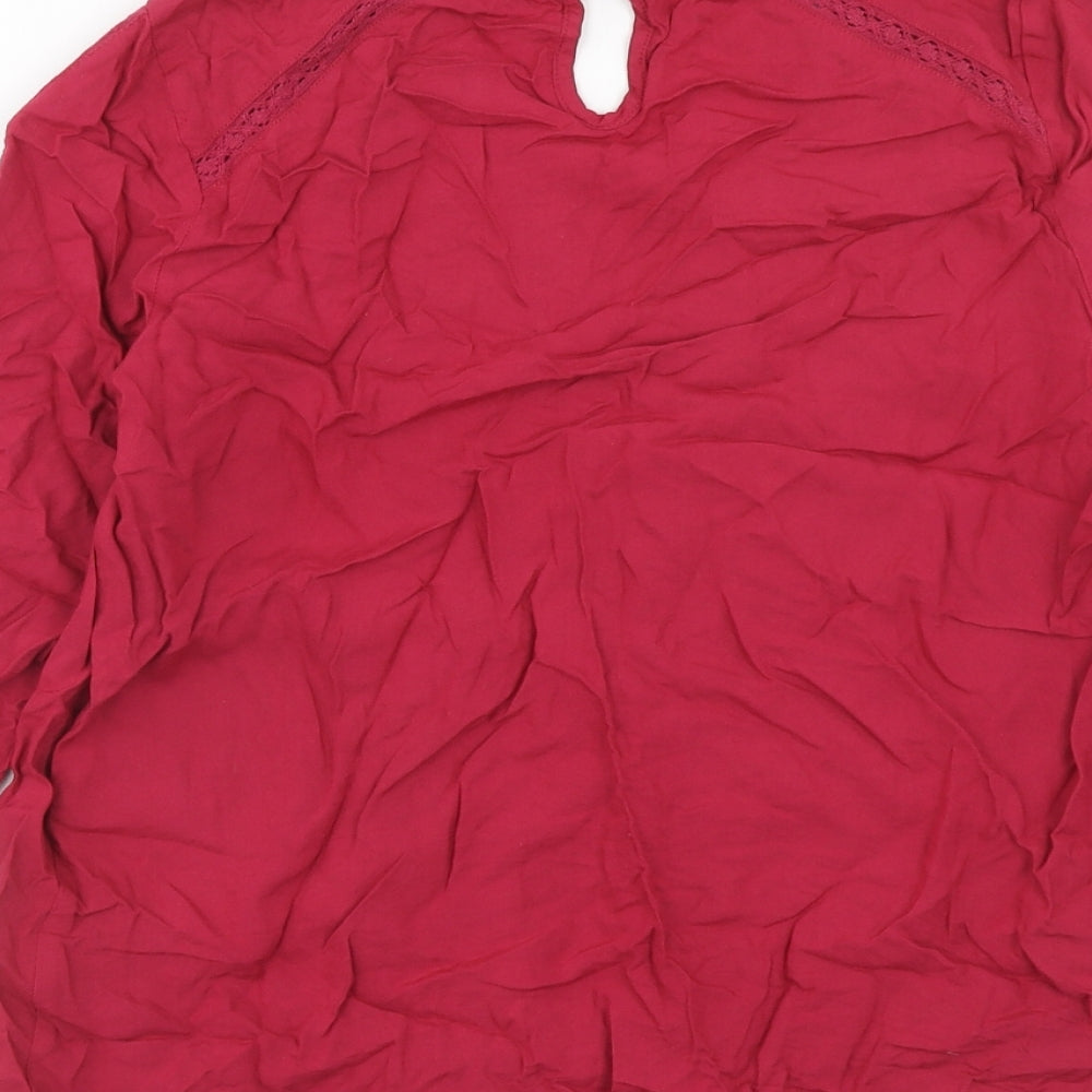 TU Womens Red Viscose Basic Blouse Size 10 Round Neck