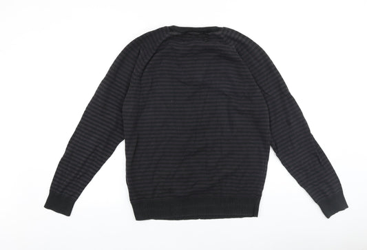 Preworn Mens Brown Round Neck Striped Cotton Pullover Jumper Size L Long Sleeve