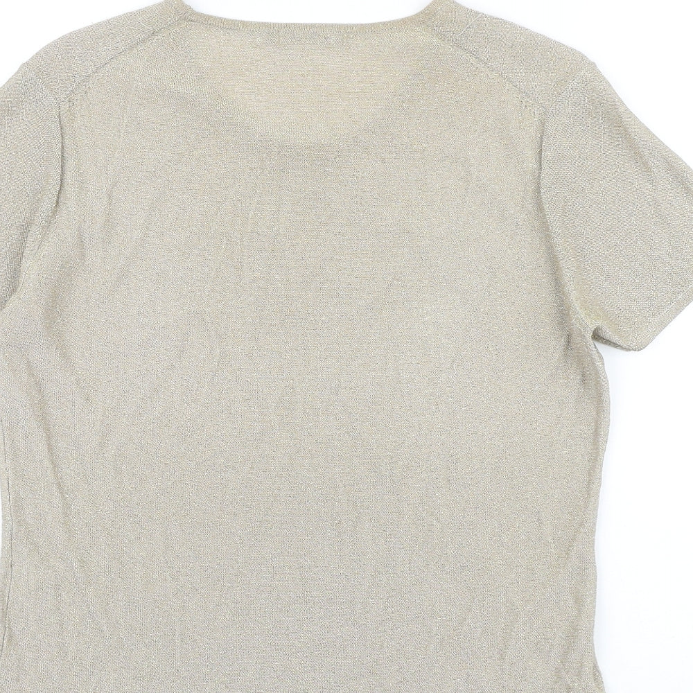 Womens UK Size 14 Viz a Viz Gold Basic T-Shirt