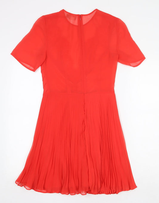 ASOS Womens Red Polyester Fit & Flare Size 10 Round Neck Zip - Lace Detail