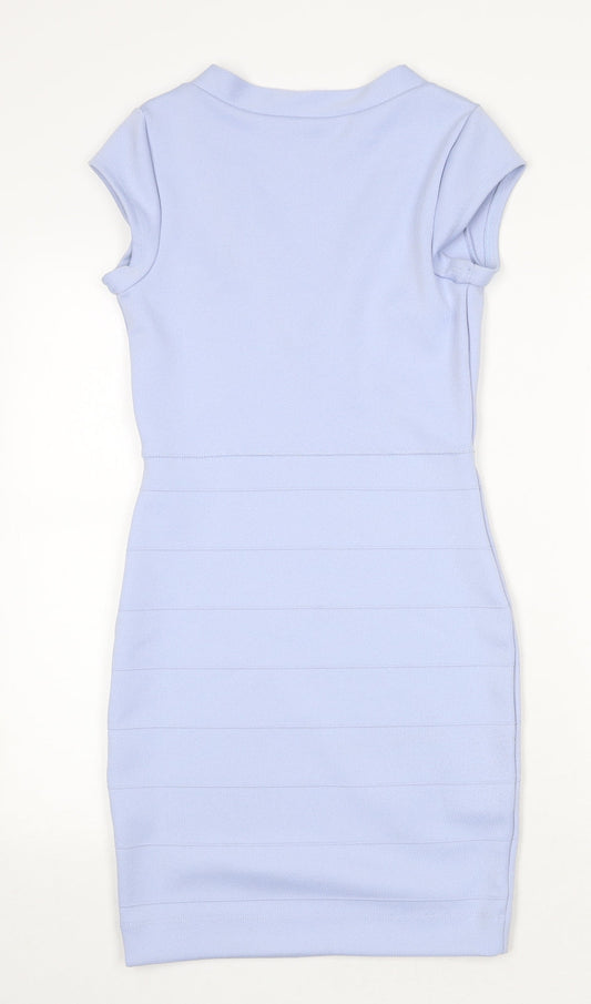 French Connection Womens Blue Polyester Bodycon Size 10 V-Neck Pullover