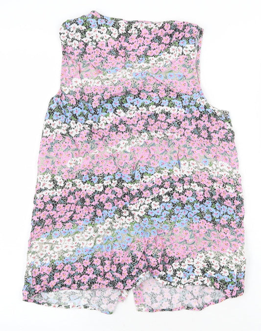 TU Womens Purple Floral Viscose Basic Tank Size 12 Scoop Neck