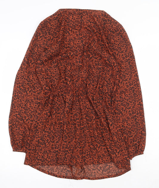 FOREVER 21 Womens Orange Floral Polyester Playsuit One-Piece Size S Tie