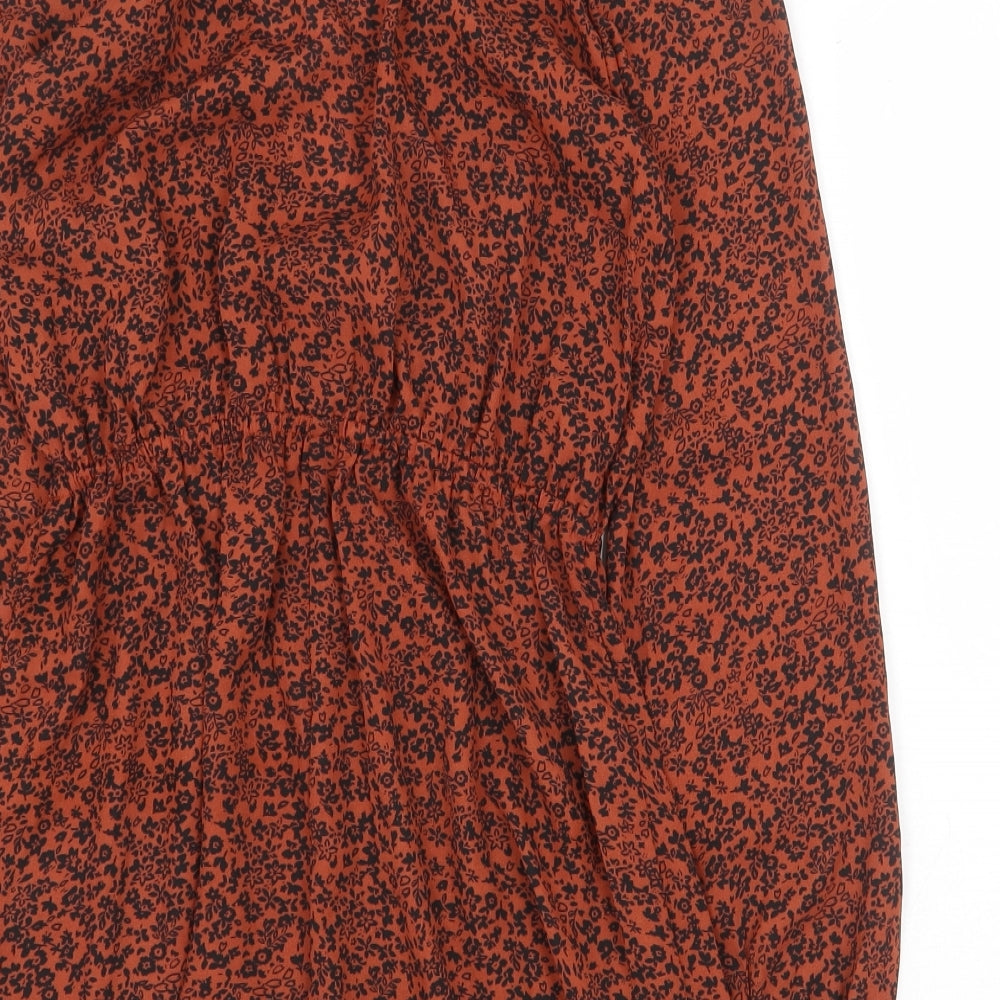 FOREVER 21 Womens Orange Floral Polyester Playsuit One-Piece Size S Tie