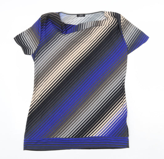 CMD Womens Multicoloured Geometric Polyester Basic T-Shirt Size M Mock Neck