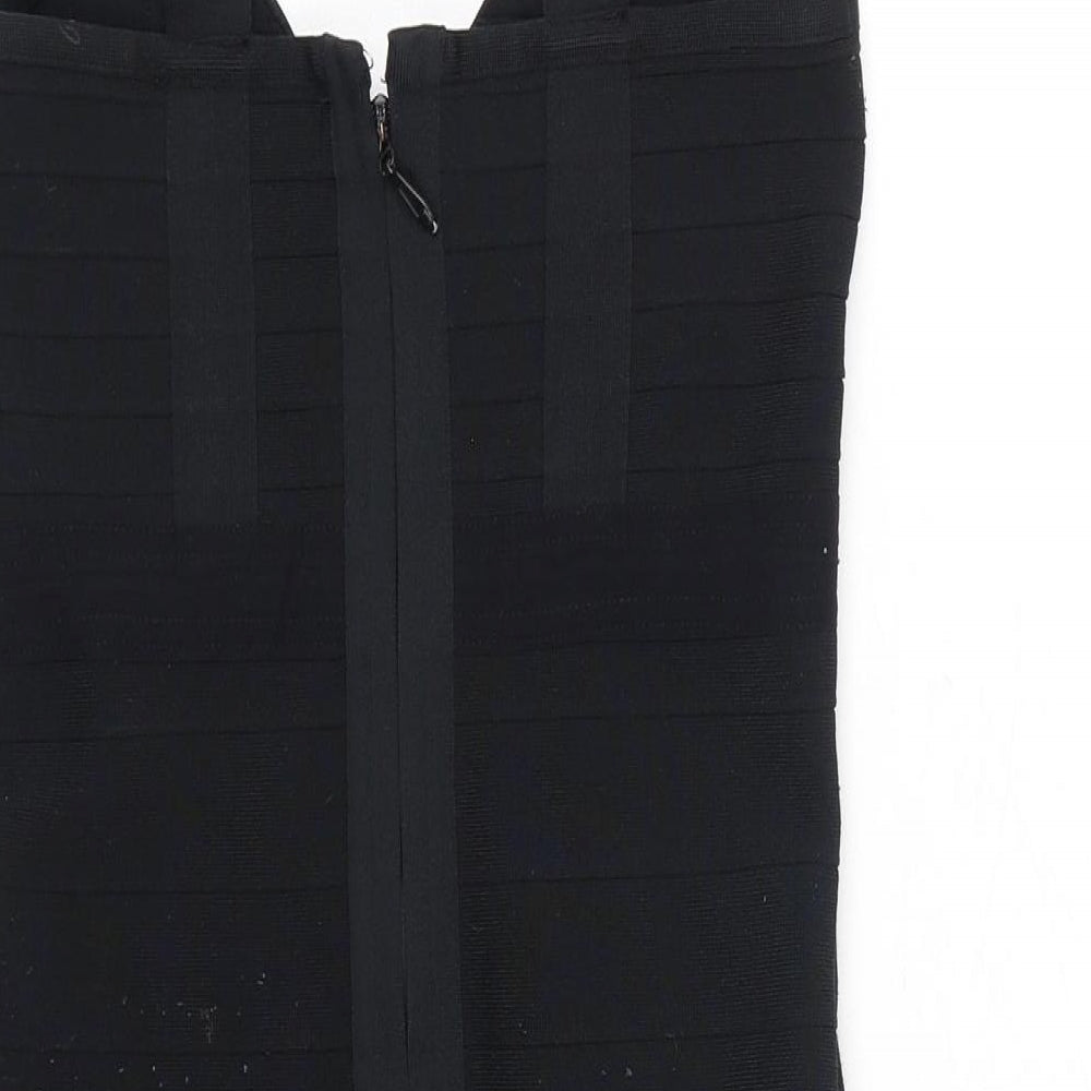 Boohoo Womens Black Polyester Bodycon Size 10 V-Neck Zip