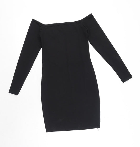 PRETTYLITTLETHING Womens Black Polyester Bodycon Size 8 Off the Shoulder Pullover