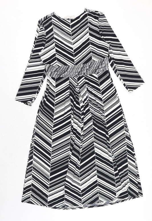 CC Womens Black Geometric Polyester A-Line Size S V-Neck Zip