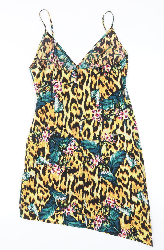 ASOS Womens Multicoloured Geometric Polyester Slip Dress Size 6 V-Neck Zip