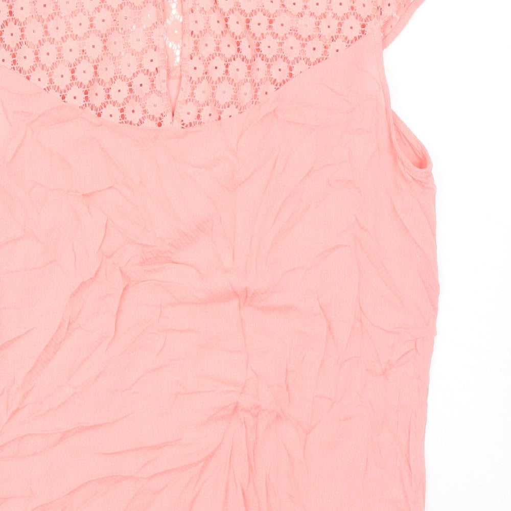 George Womens Pink Viscose Basic Blouse Size 12 Round Neck - Lace Detail