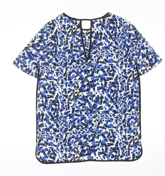 F&F Womens Blue Geometric Polyester Basic Blouse Size 8 Round Neck