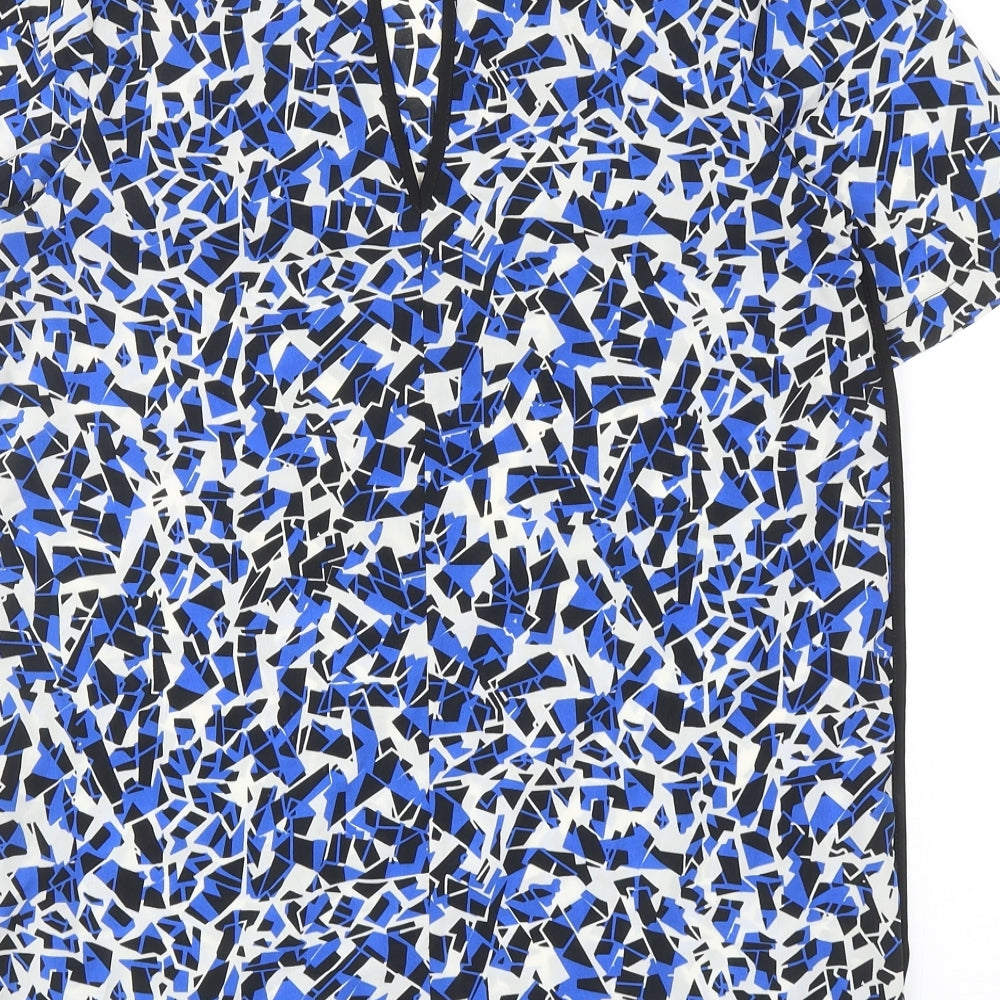 F&F Womens Blue Geometric Polyester Basic Blouse Size 8 Round Neck