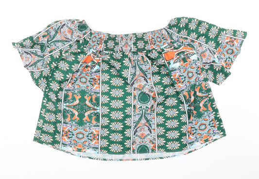 SheIn Womens Green Geometric Polyester Cropped Tank Size XL Off the Shoulder