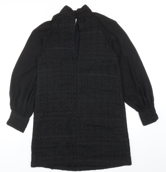 Zara Womens Black Polyester Shift Size M High Neck Button - 3D Flower