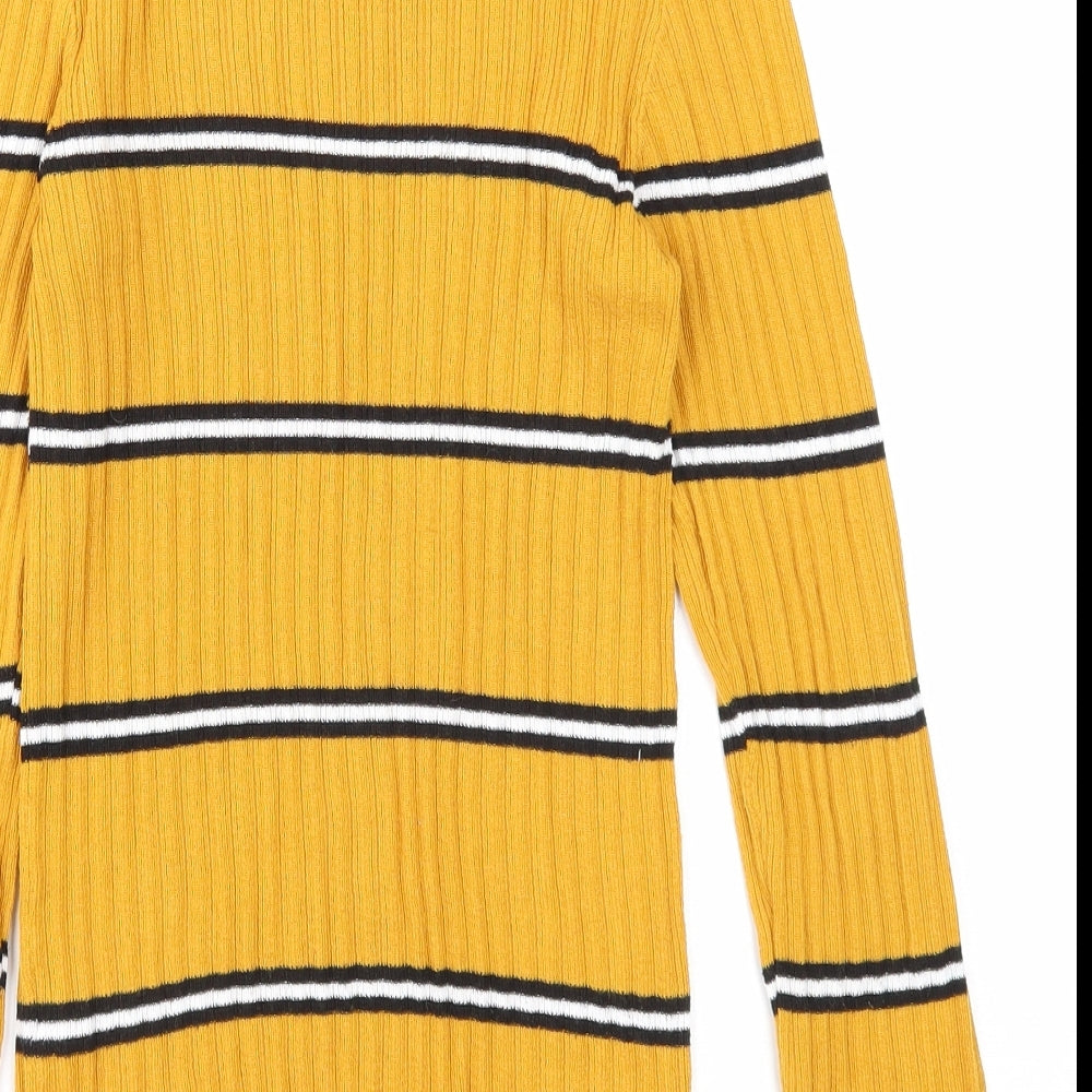 Primark Womens Yellow Mock Neck Striped Polyester Pullover Jumper Size 6