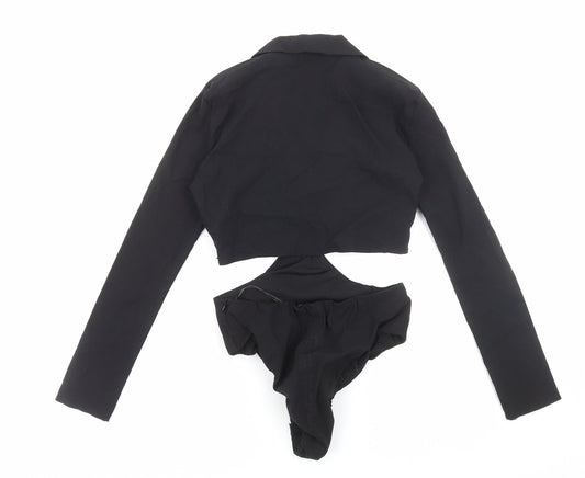 Zara Womens Black Cotton Bodysuit One-Piece Size S Zip