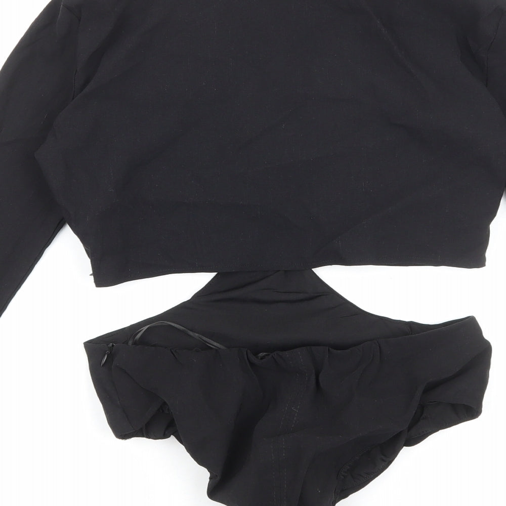 Zara Womens Black Cotton Bodysuit One-Piece Size S Zip