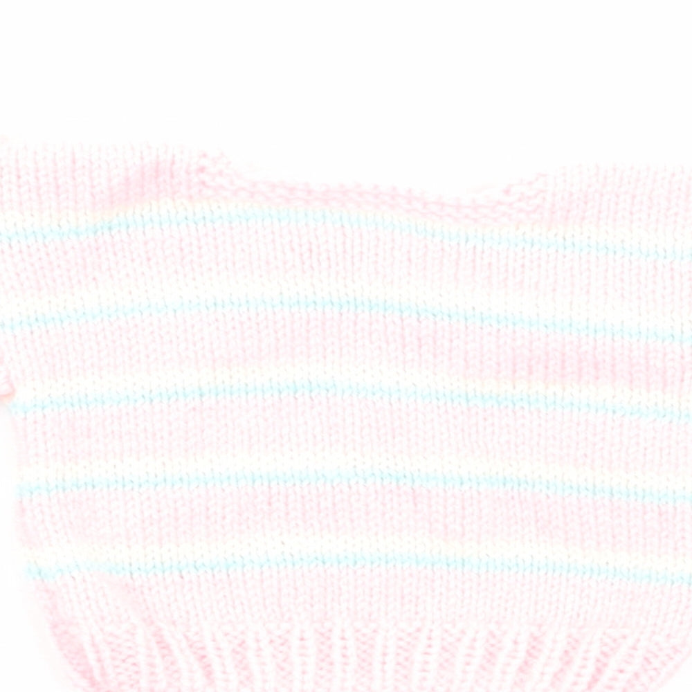Preworn Girls Pink Striped Cotton Pullover Jumper Size 0-3 Months Pullover