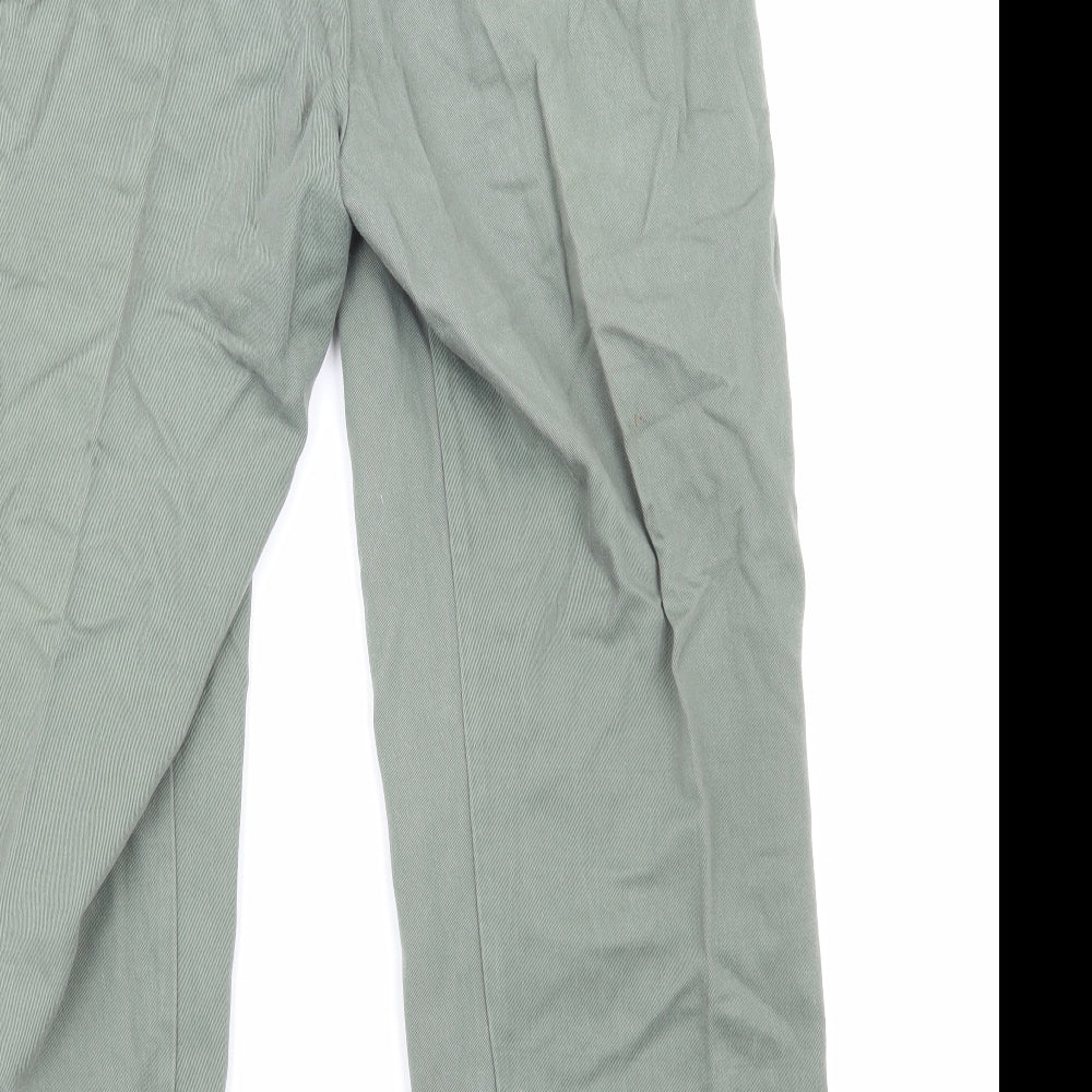 Double TWO Mens Green Cotton Chino Trousers Size L Regular Zip