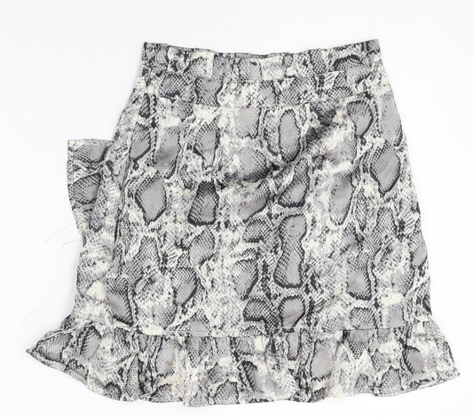 Boohoo Womens Multicoloured Animal Print Polyester Skater Skirt Size 6 Zip - Snakeskin Pattern