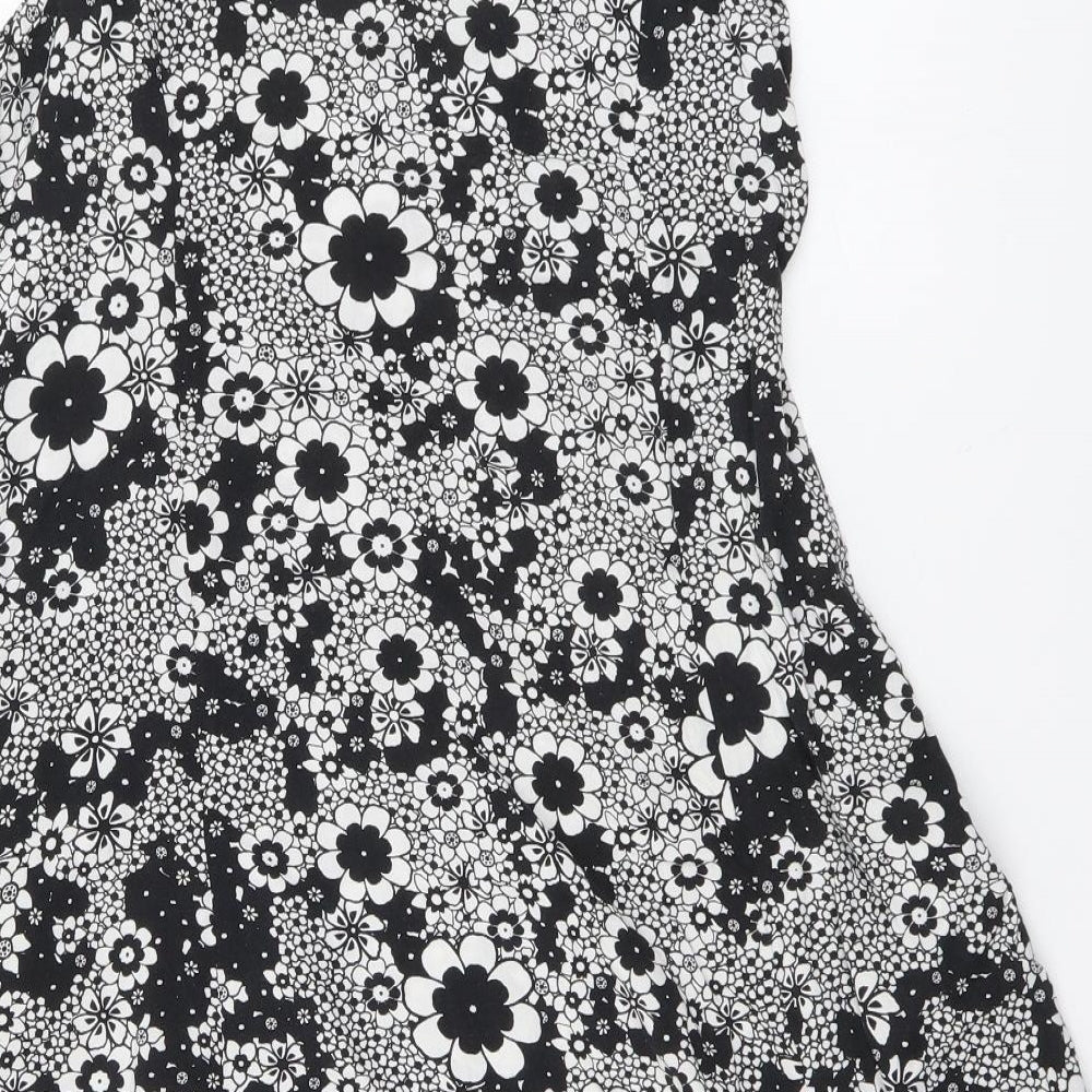 F&F Womens Black Floral Viscose A-Line Size 8 Boat Neck Button