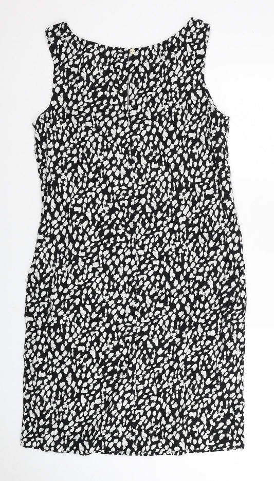Marks and Spencer Womens Black Animal Print Linen Tank Dress Size 8 Boat Neck Pullover