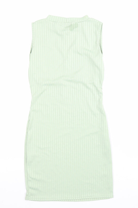 PRETTYLITTLETHING Womens Green Polyester Bodycon Size 8 Roll Neck Pullover - Ribbed