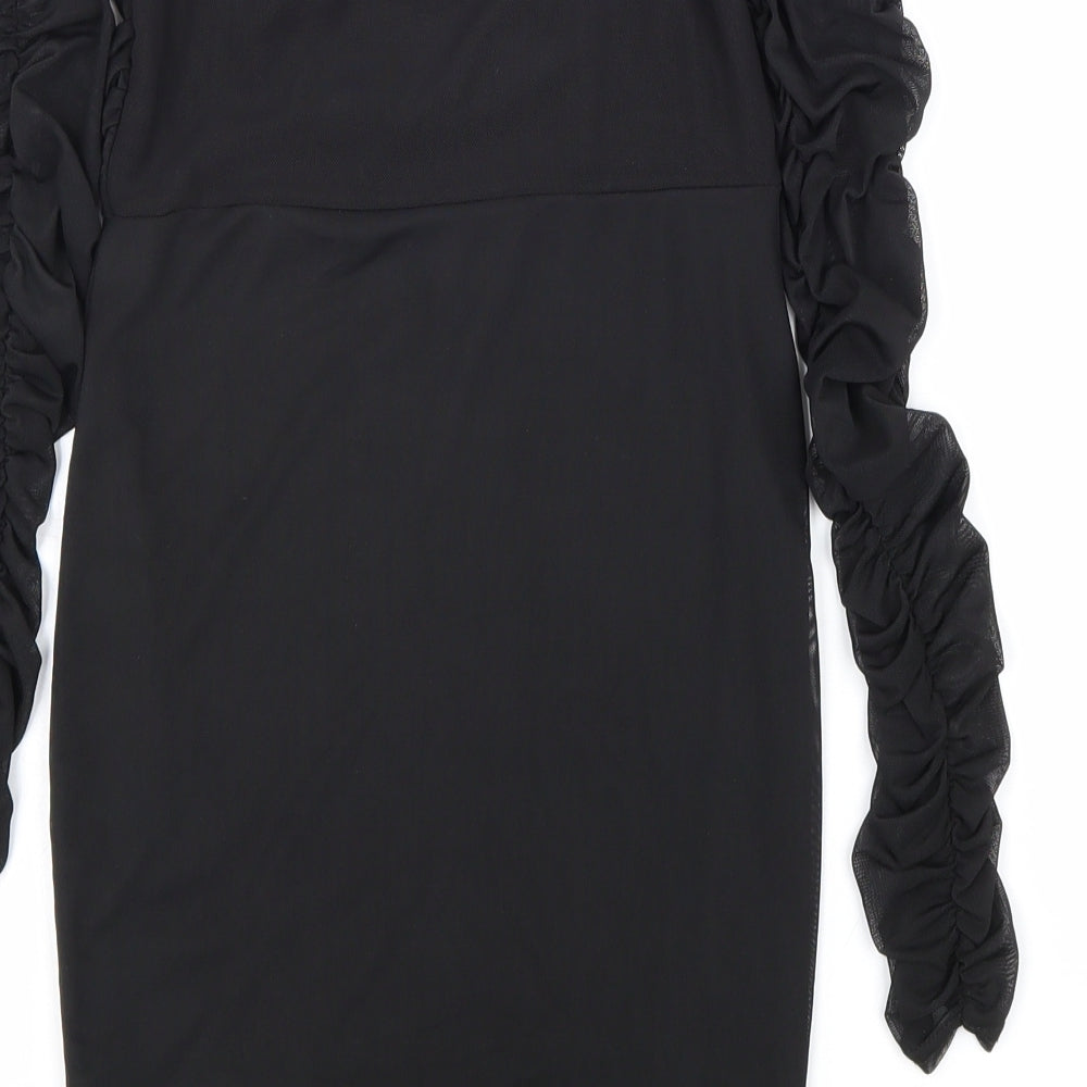 PRETTYLITTLETHING Womens Black Polyester Bodycon Size 8 Off the Shoulder Pullover