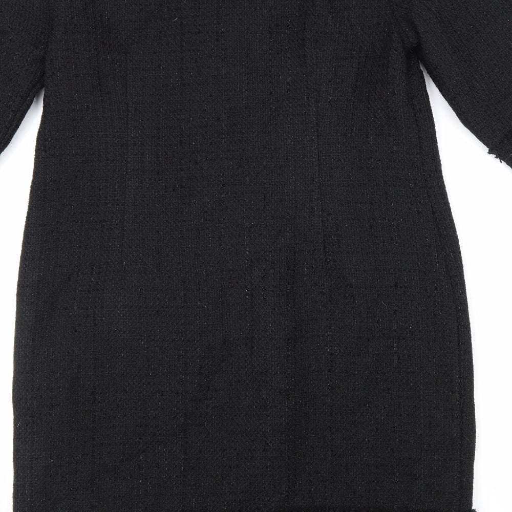 Monsoon Womens Black Acrylic Shift Size 10 Boat Neck Button